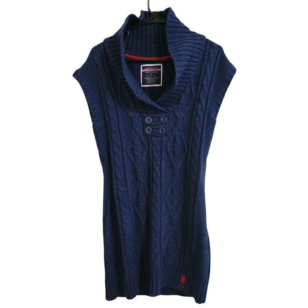 US Polo Assn Sweater Dress Womens Size Large Blue Cable Knit Mock Turtleneck